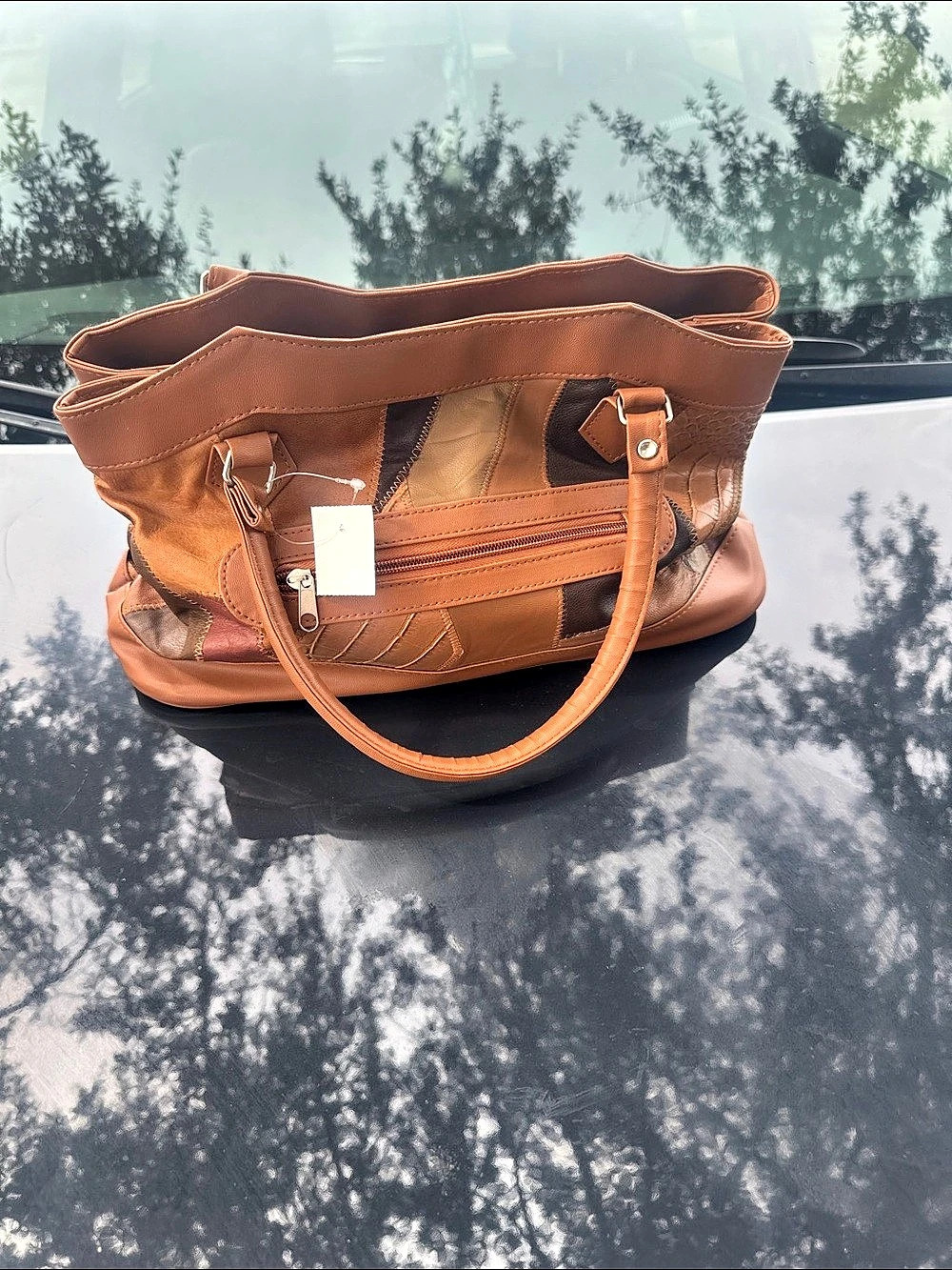 Brown Patchwork Tote Like New
